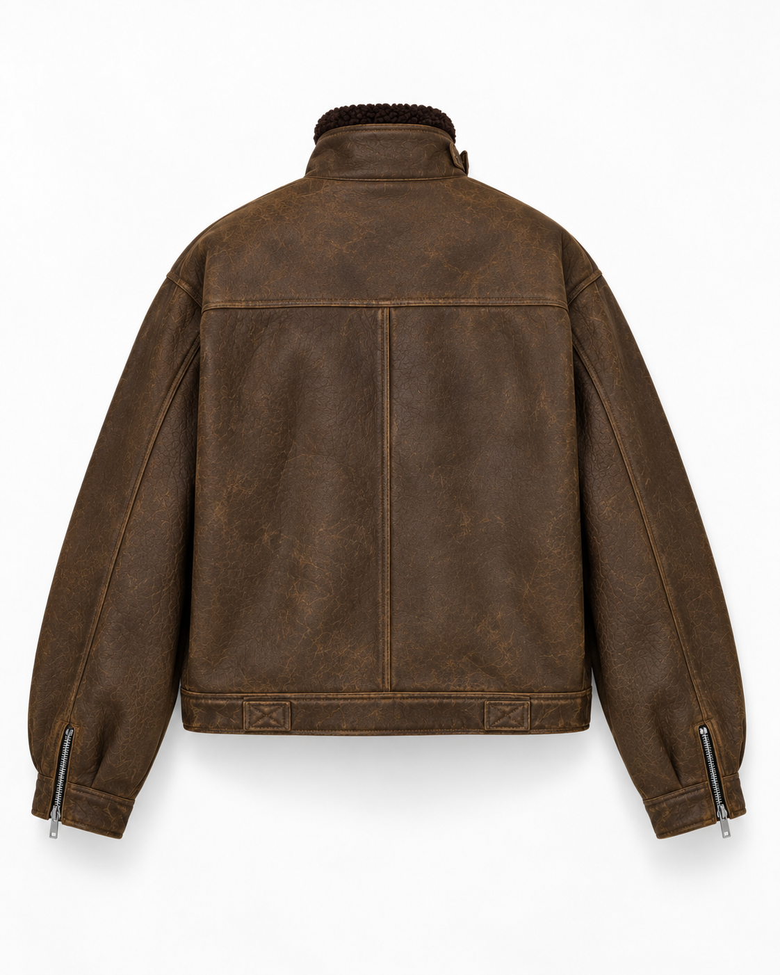 Men's Vintage Brown Leather Bomber Jacket – Handmade Distressed Leather Biker Jacket with High Collar