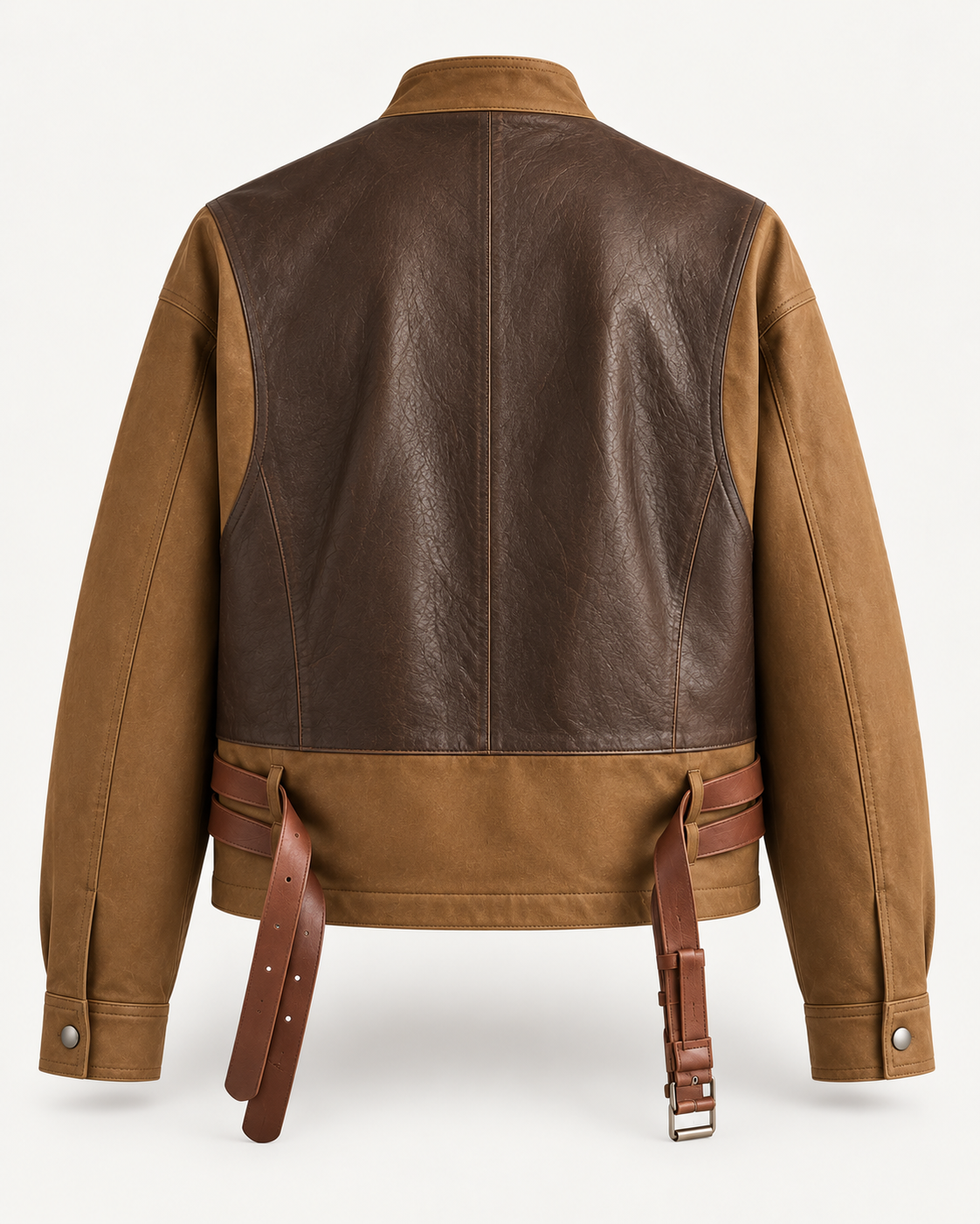 Men's Handmade Two-Tone Brown Leather Bomber Jacket – Vintage Belted Aviator Style