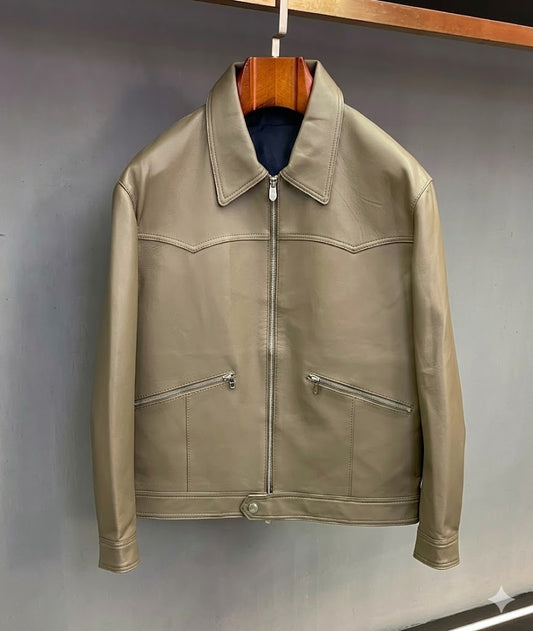 Handmade Men's Genuine Sheep Leather Jacket | Taupe Luxury Jacket