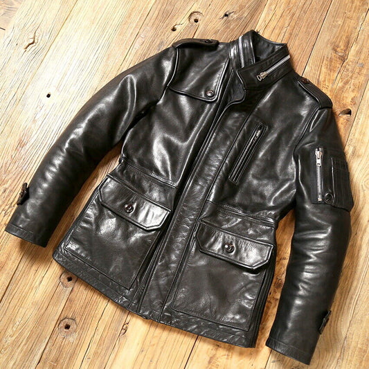 Men's Cowhide Retro M65 Military 80s Jacket Tanned Cow Leather Army Coat