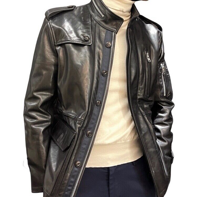 Men's Cowhide Retro M65 Military 80s Jacket Tanned Cow Leather Army Coat