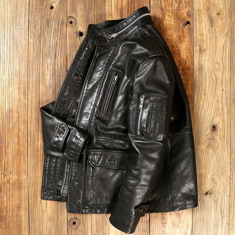 Men's Cowhide Retro M65 Military 80s Jacket Tanned Cow Leather Army Coat