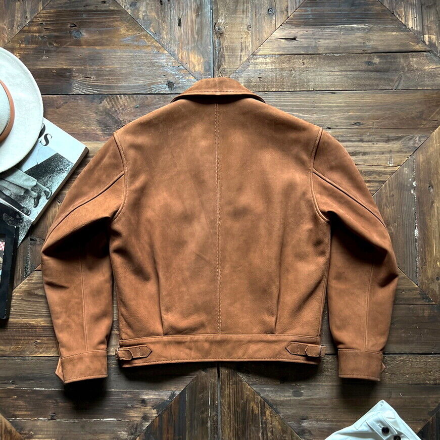 Mens Cowhide Suede Leather Military Jacket Retro American Casual Coat