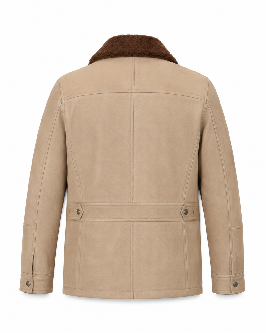 Men’s Beige Leather Field Jacket with Brown Shearling Collar